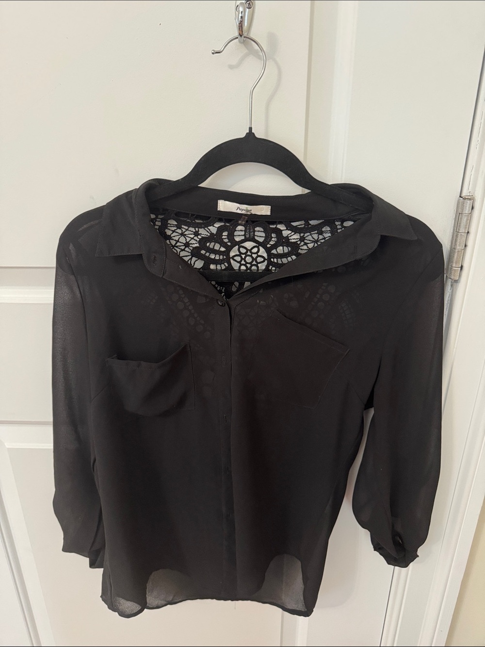 Papaya Black Lace-Back Button Down Shirt